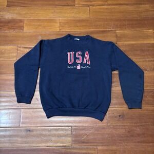 Vintage 90s Streetwear USA Embroidered|Crewneck Sweatshirt Patriotic Blue|Lg
